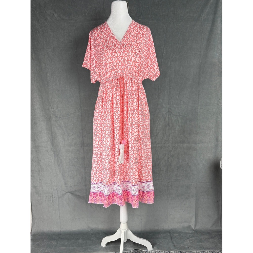 New Cabana Life Napa Geo Tie Waist Midi SunDress Beach UPF+50 Vacation S/M